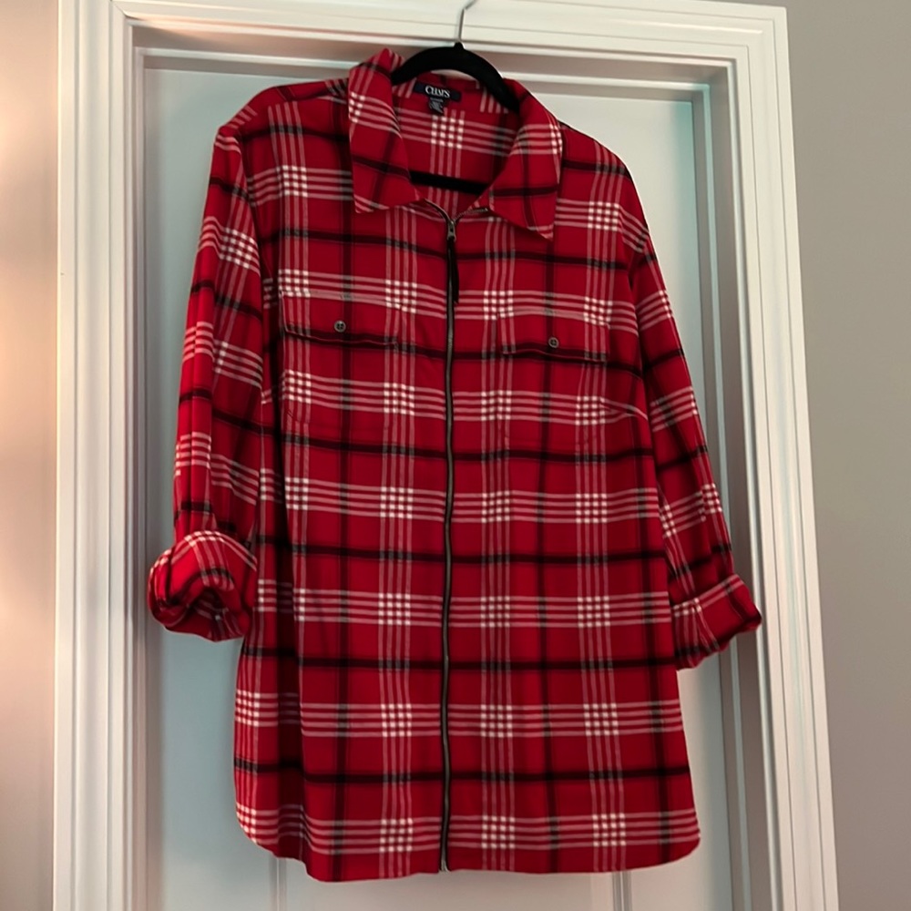 Chaos by Ralph Lauren plaid shirt with zipper. Excellent condition.